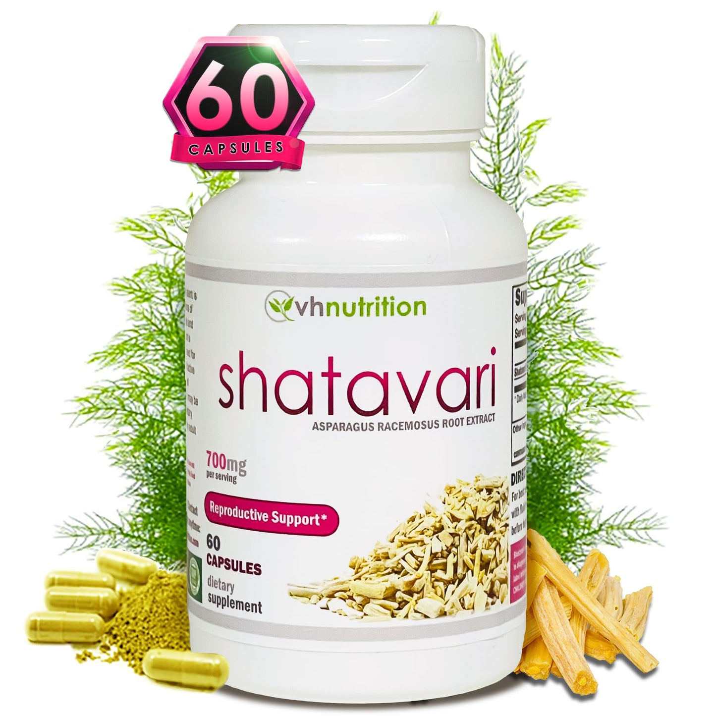 VH Nutrition Shatavari 700mg Asparagus Racemosus Extract Capsules, 30 Count