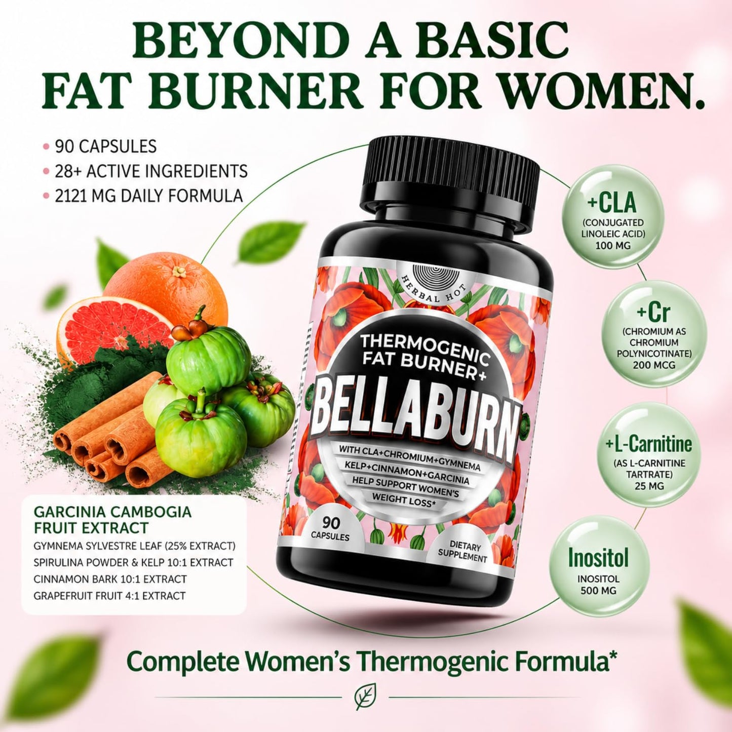 HERBAL HOT Thermogenic Fat Burner for Women, 90 Capsules