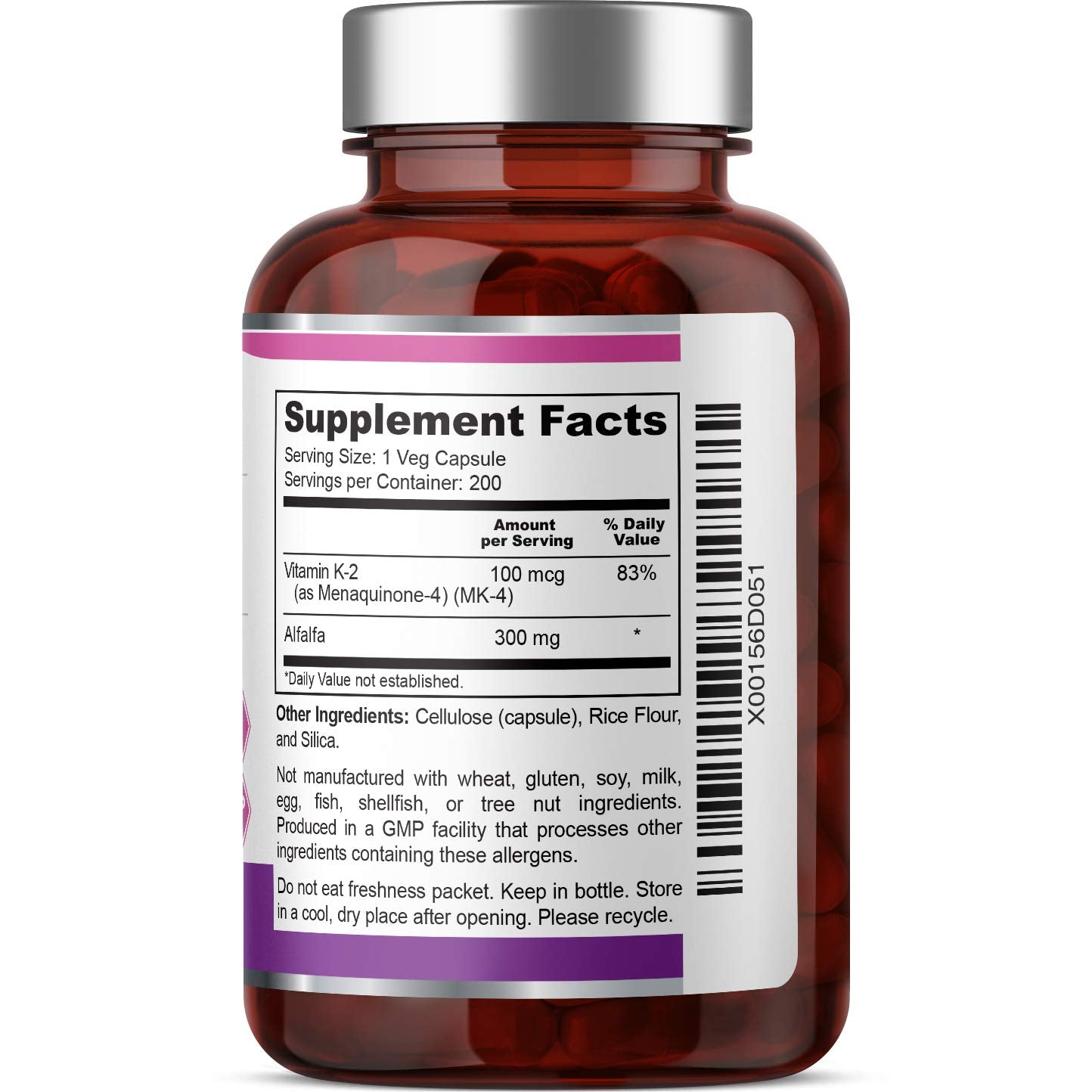 Biophix Vitamin K2 MK-4 100 mcg with Alfalfa Capsules, 200