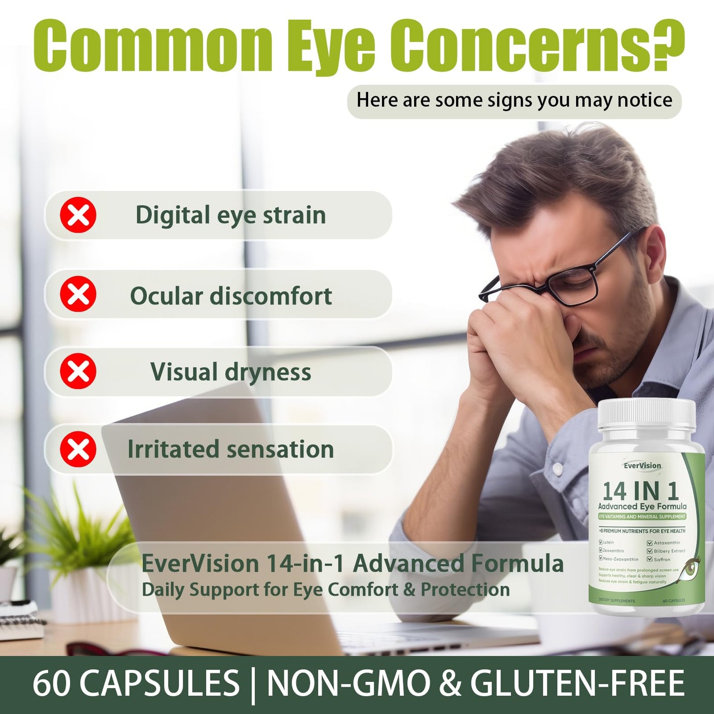 EVERVISION 14 in 1 Advanced Eye Formula, Eye Vitamin and Mineral Supplement with Zinc, Lutein, Zeaxanthin & Bilberry Extract Capsule 1