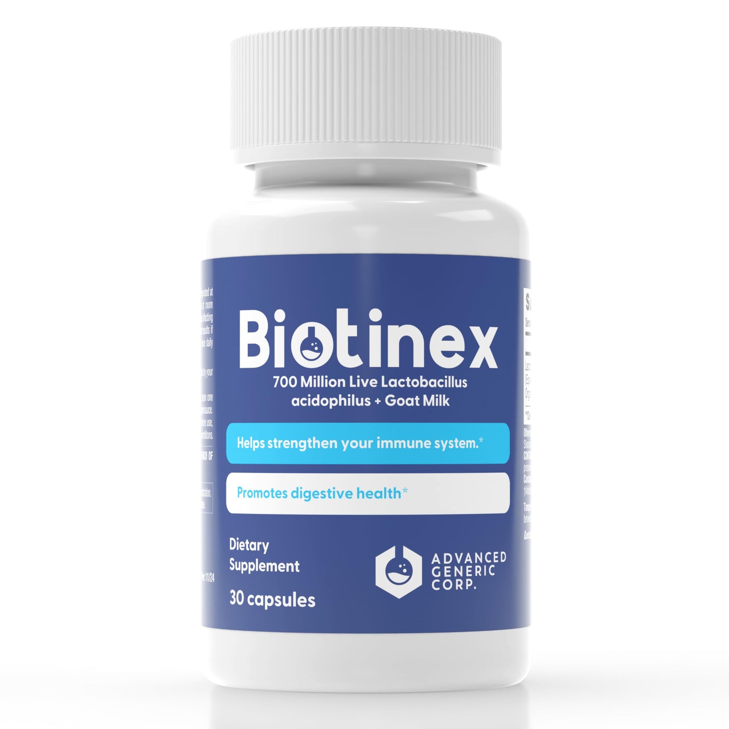 Biotinex Lactobacillus Acidophilus Probiotic - 700 Million Live Cultures with Low-Fat Goat Milk, 30 Capsules