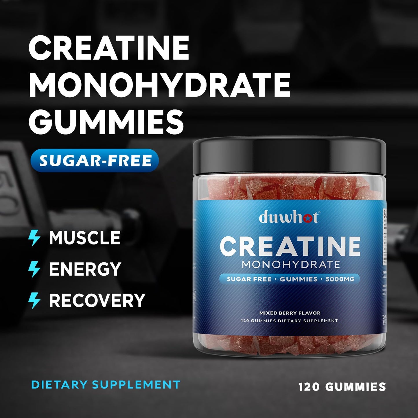 duwhot Creatine Monohydrate Gummies 5g Per Serving, 120 Gummies