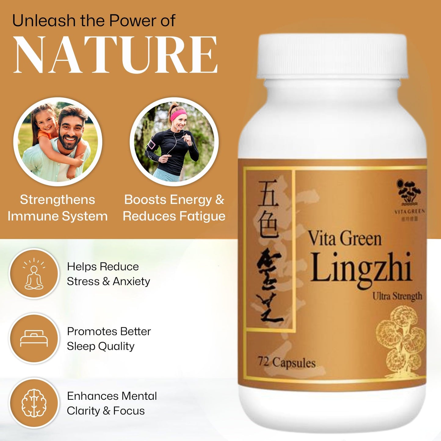 Vita Green Lingzhi Mushroom Supplement 72 Capsules