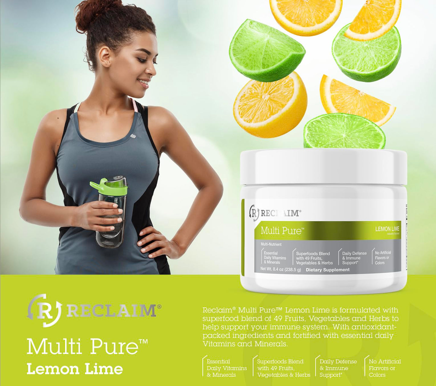 Complete Nutrition Reclaim Multi Pure Lemon Lime Powder, 8.36 Ounce