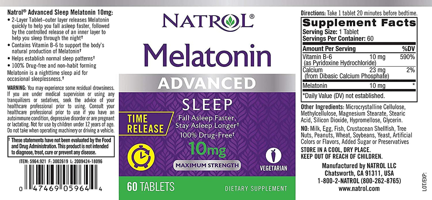 Natrol Advanced Sleep Melatonin Tablets Maximum Strength 10 mg, 720 Tablets