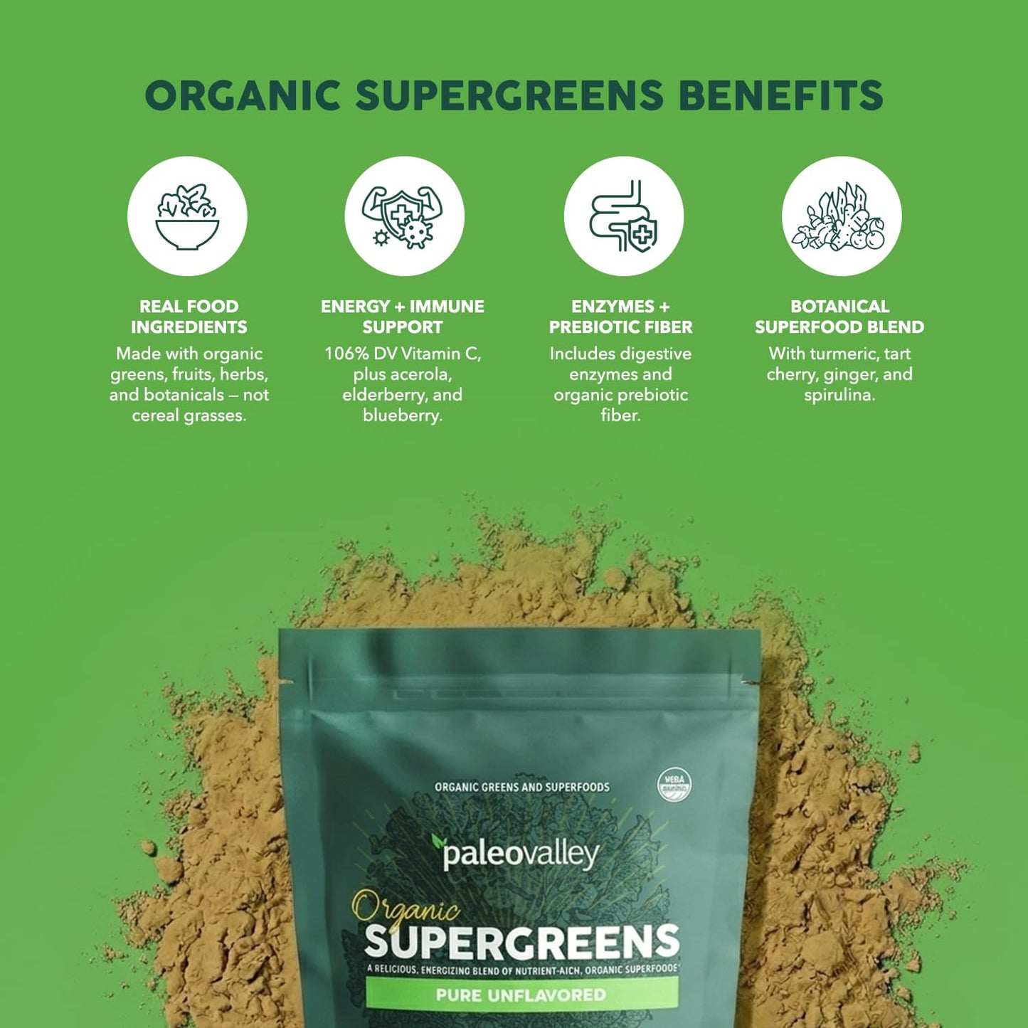 Paleovalley Organic Supergreens Powder with 23 Superfoods, Unflavored 8.48 Ounce