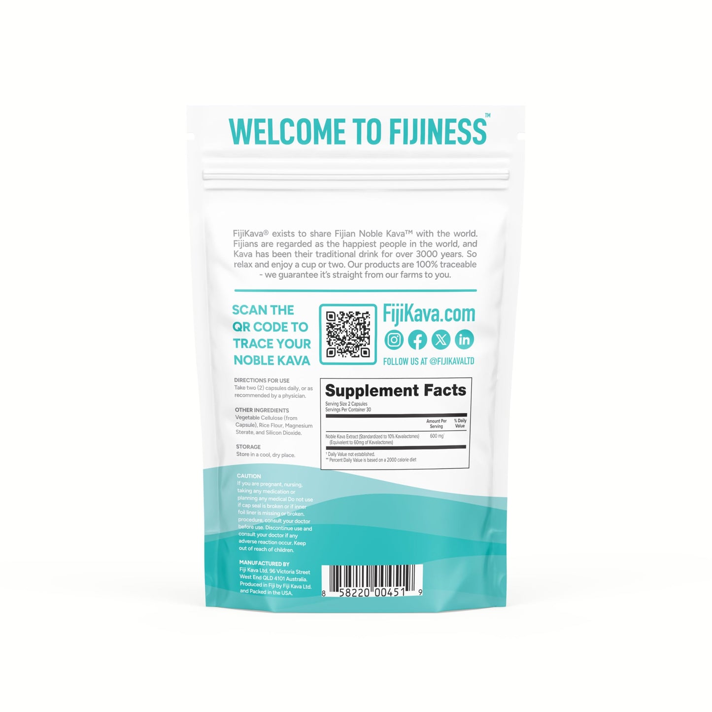 FijiKava Noble Kava Kava Capsules, 600mg Kavalactones per Serving, 60 Capsules