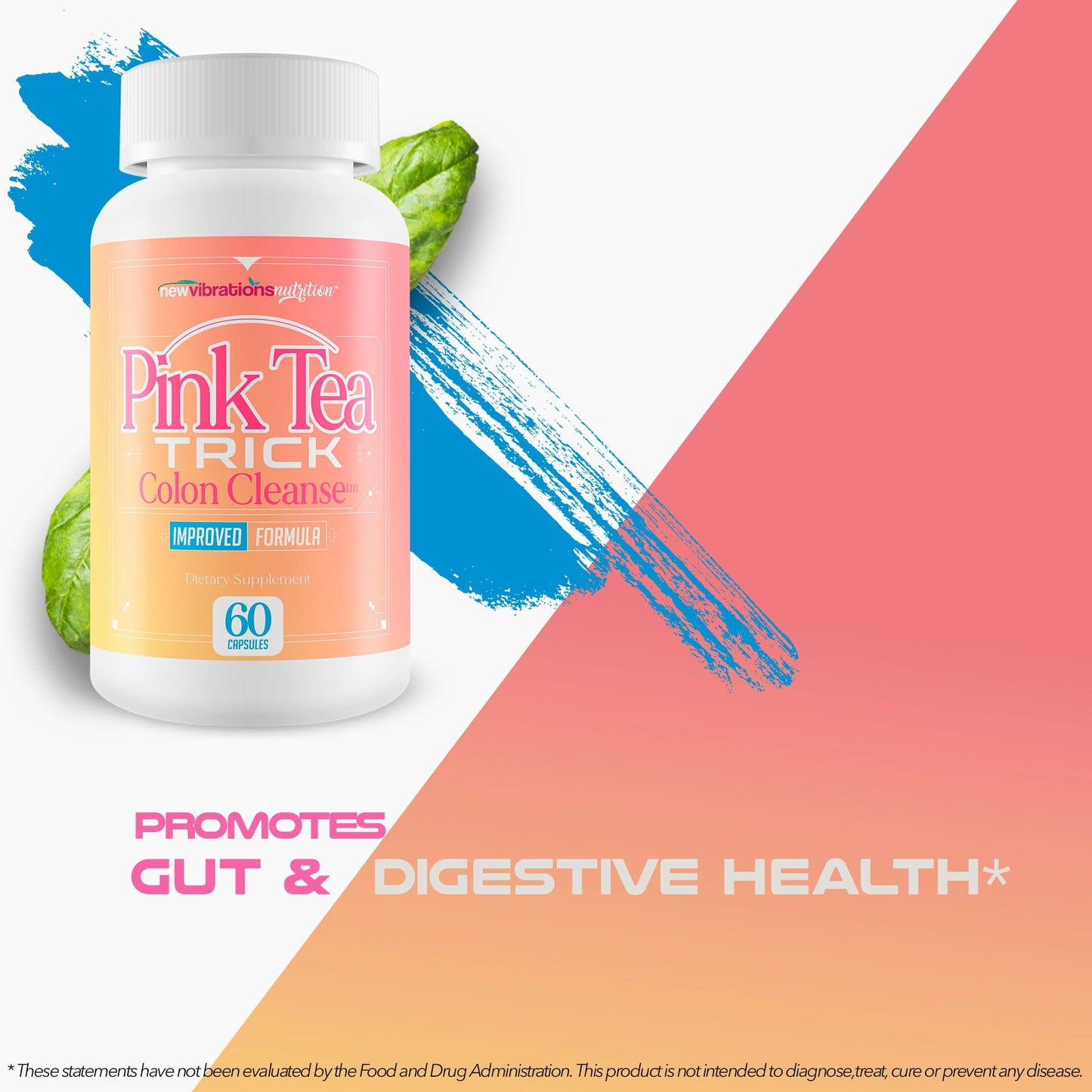 New Vibrations Nutrition Pink Tea Trick Colon Cleanse Capsule 60 Count