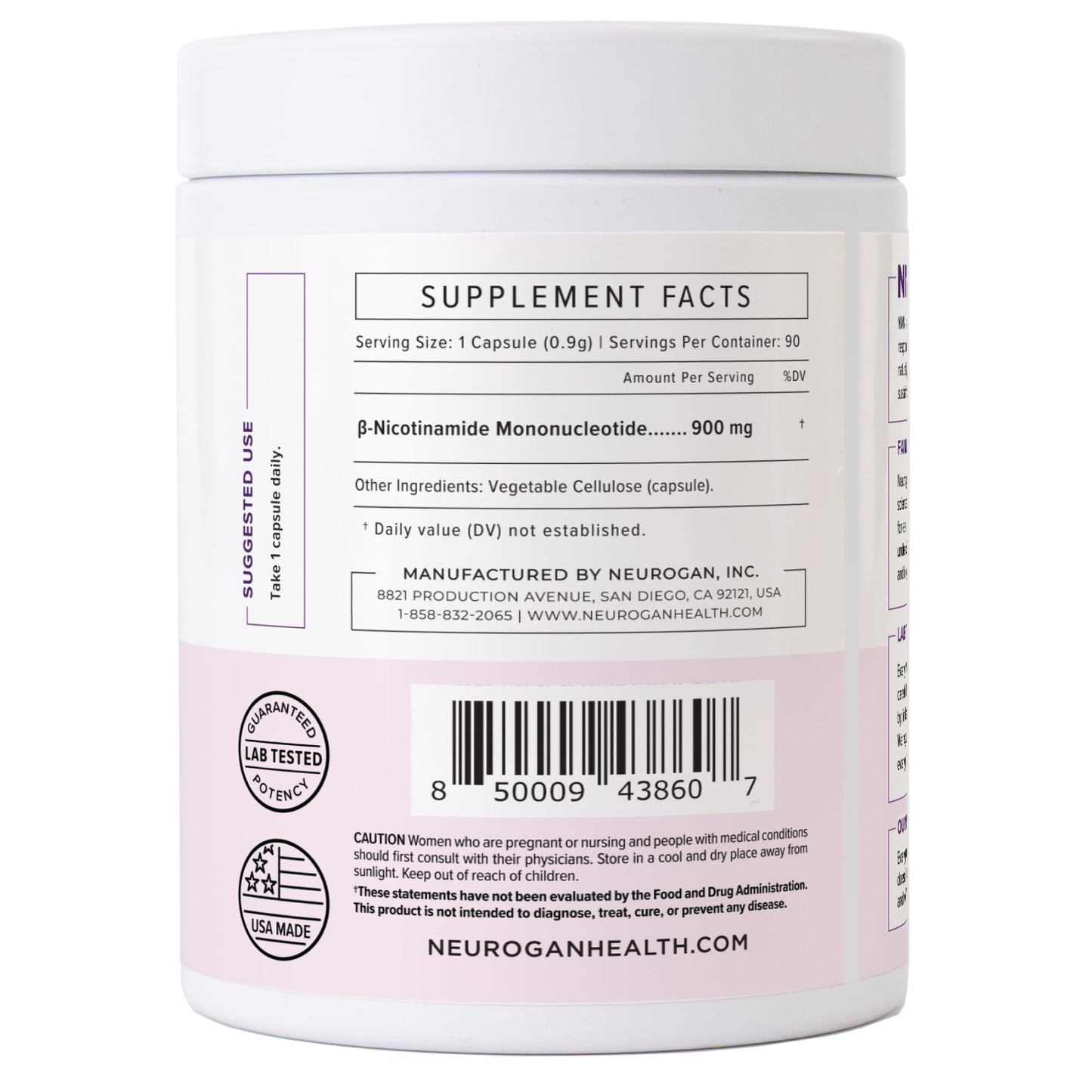 Neurogan Beta NMN (β-NMN) Supplement Capsules, 90 Count