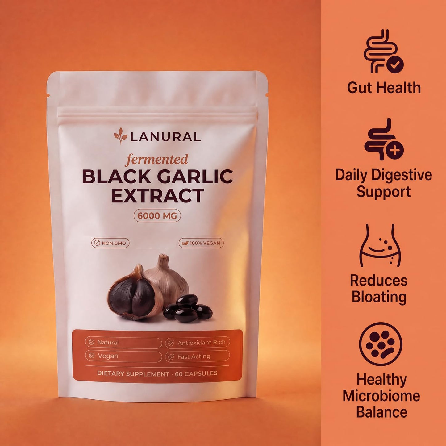 ASROPJE Lanural Fermented Black Garlic Extract 300 Softgels