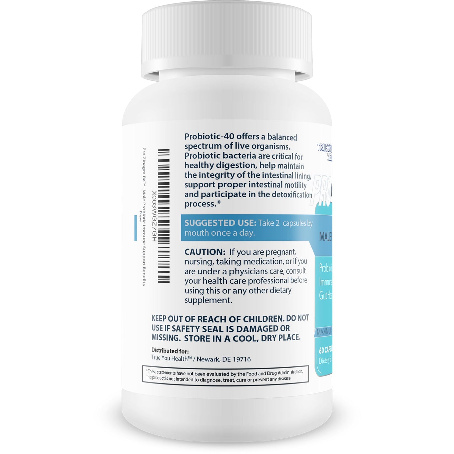 True You Health Pro Zinagra RX Male Probiotic Support Capsule, 60 Count