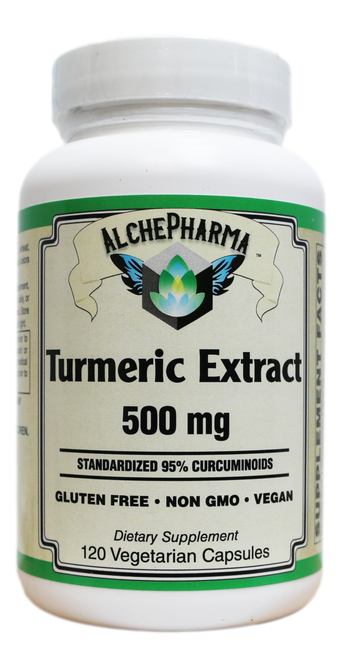 AlchePharma Turmeric Curcumin Supplement 500mg - Standardized to 95% Curcuminoids, Vegan, Non-GMO, Gluten Free Capsules, 1 Count