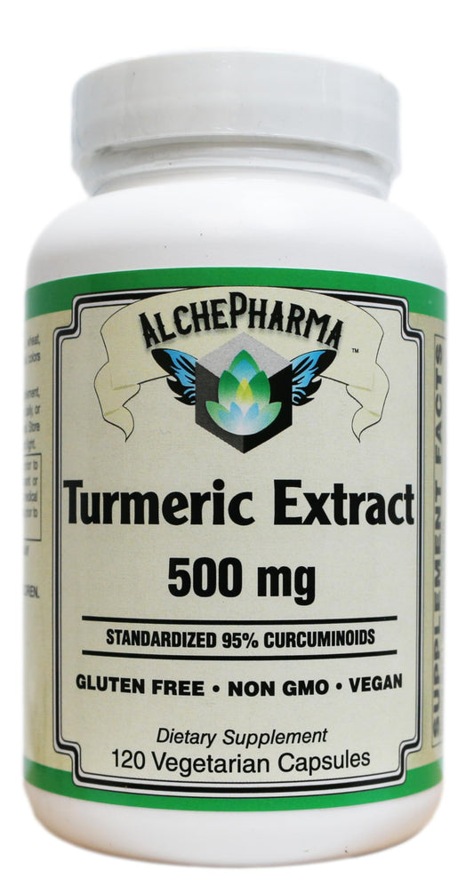 AlchePharma Turmeric Curcumin Supplement 500mg - Standardized to 95% Curcuminoids, Vegan, Non-GMO, Gluten Free Capsules, 1 Count
