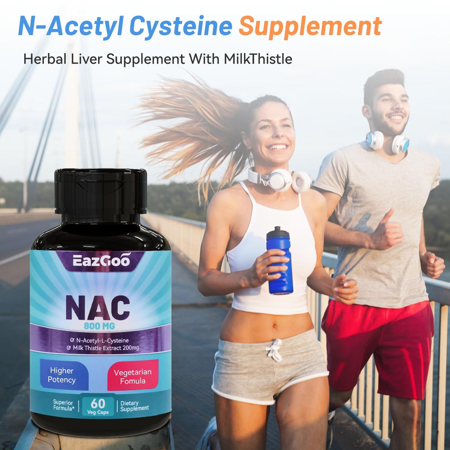 EAZGOO NAC Supplement N-Acetyl Cysteine 800mg with Milk Thistle 200mg, Non-GMO, Gluten Free, 60 Capsules