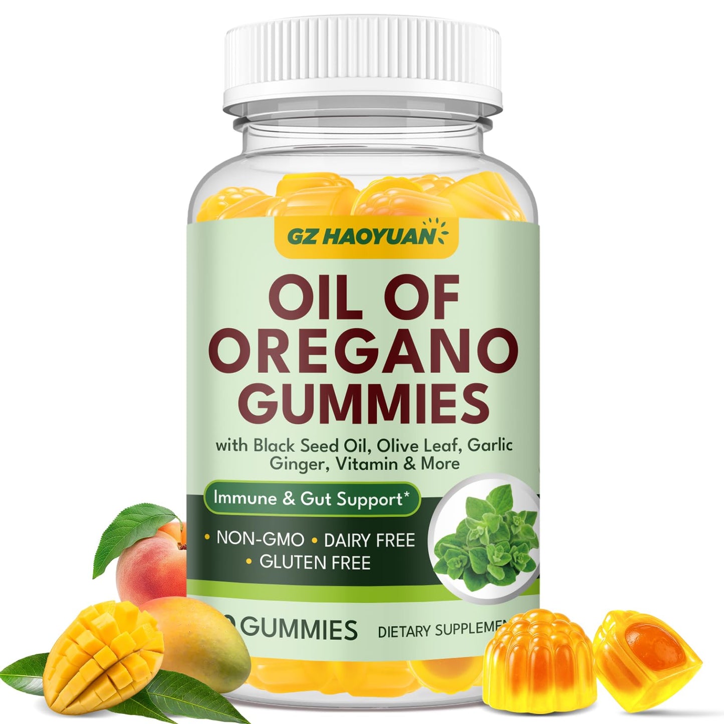 GZ HAOYUAN Oil of Oregano Gummy with Black Seed Oil + Vitamin D3, 60 Count