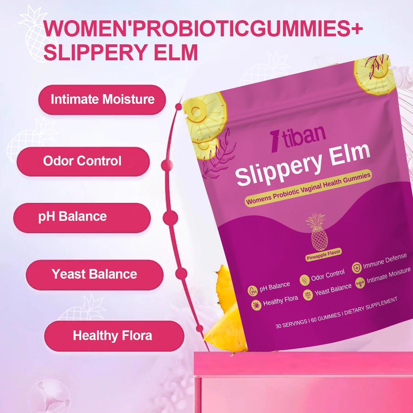 Itiban Slippery Elm Feminine Probiotic Moisture Gummies, 60 Count