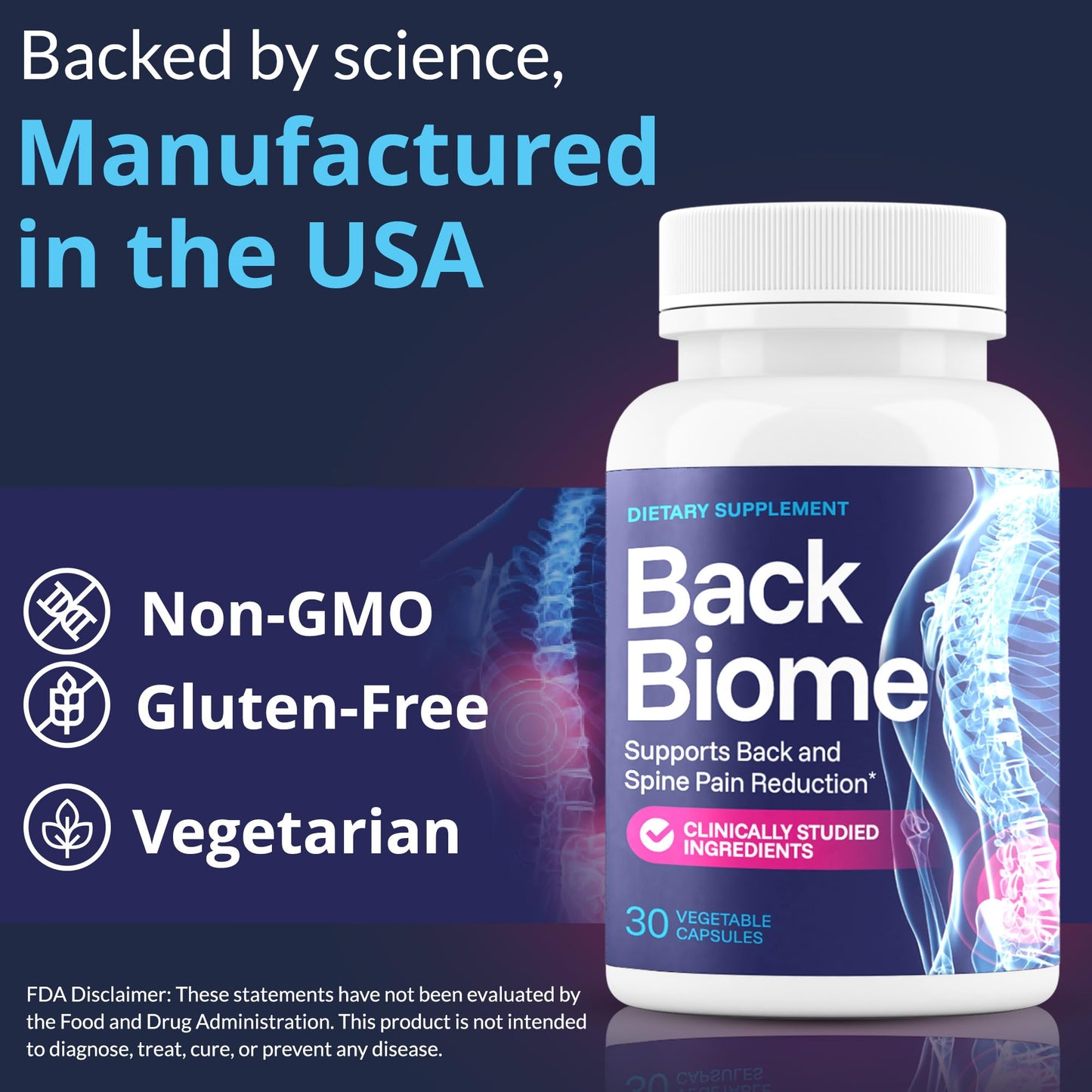 BackBiome Advanced 7-Strain Probiotic Formula for Gut & Back Health, 30 Capsules
