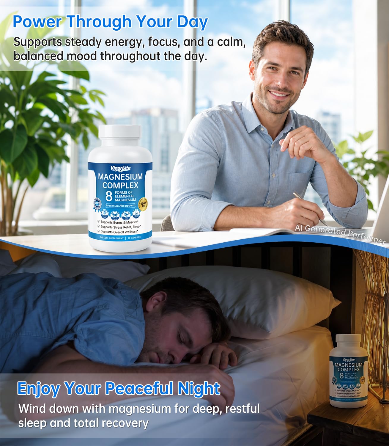 Vigorbite 8-in-1 Magnesium Glycinate Complex Citrate Malate Taurate 1000mg Capsule, 90 Capsules