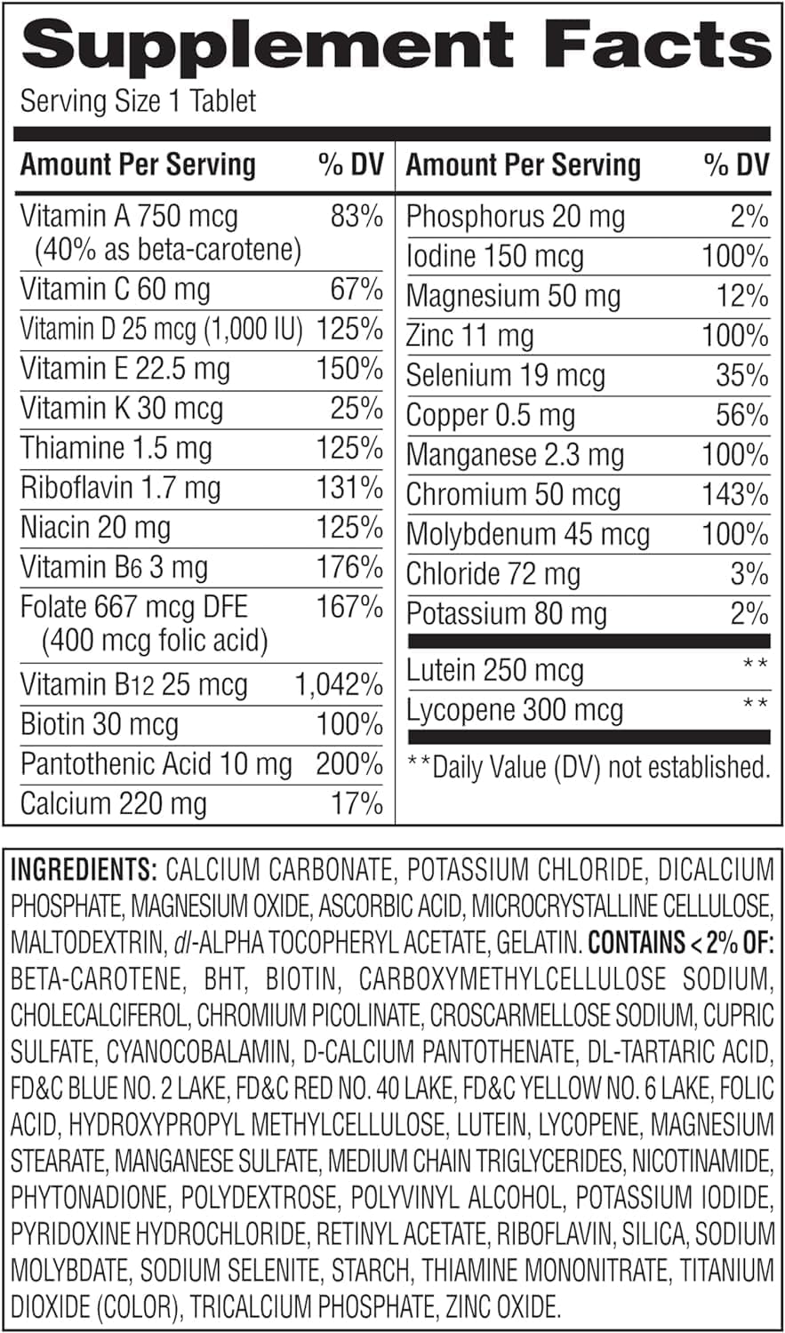 Generic Equate Mature Adult 50+ One Daily Complete Multivitamin Tablet, 400 Count