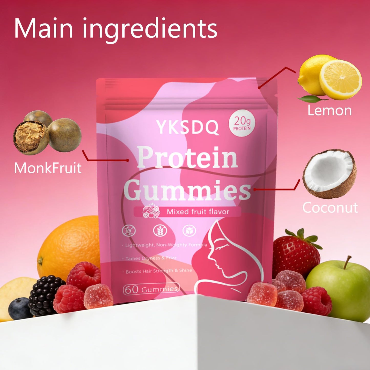YKSDQ Protein Gummies for Women & Men, 60 Gummies