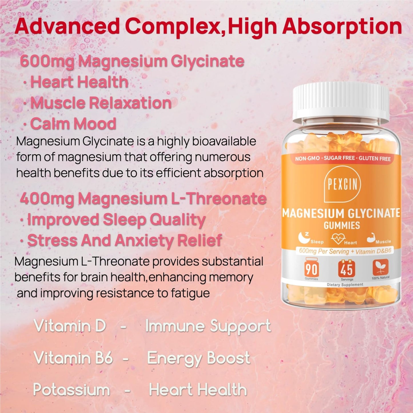 PEXCIN Magnesium Glycinate Gummies, 90 Count