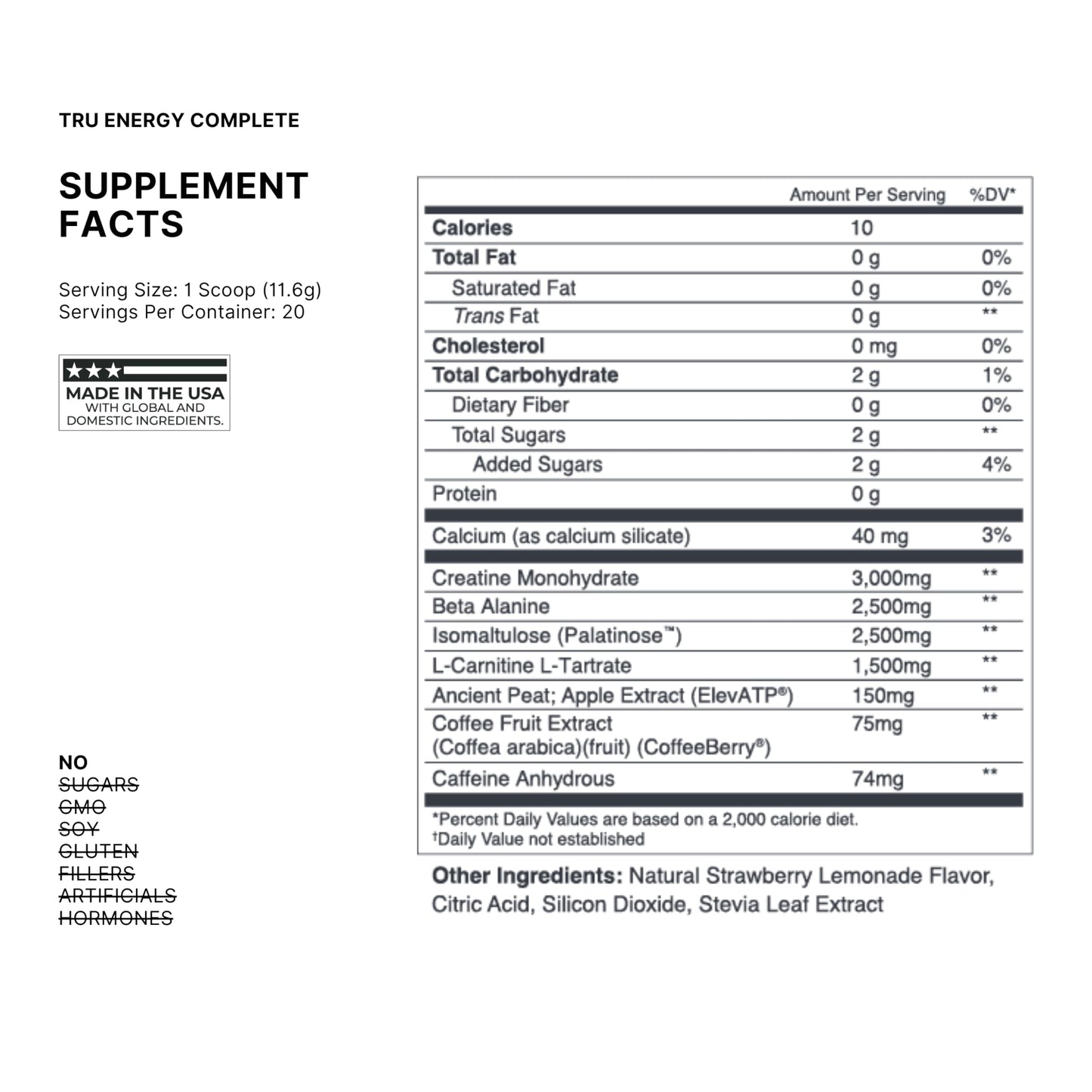 TRU Supplements Energy Pre Workout Training Formula Powder 9.2 Ounce