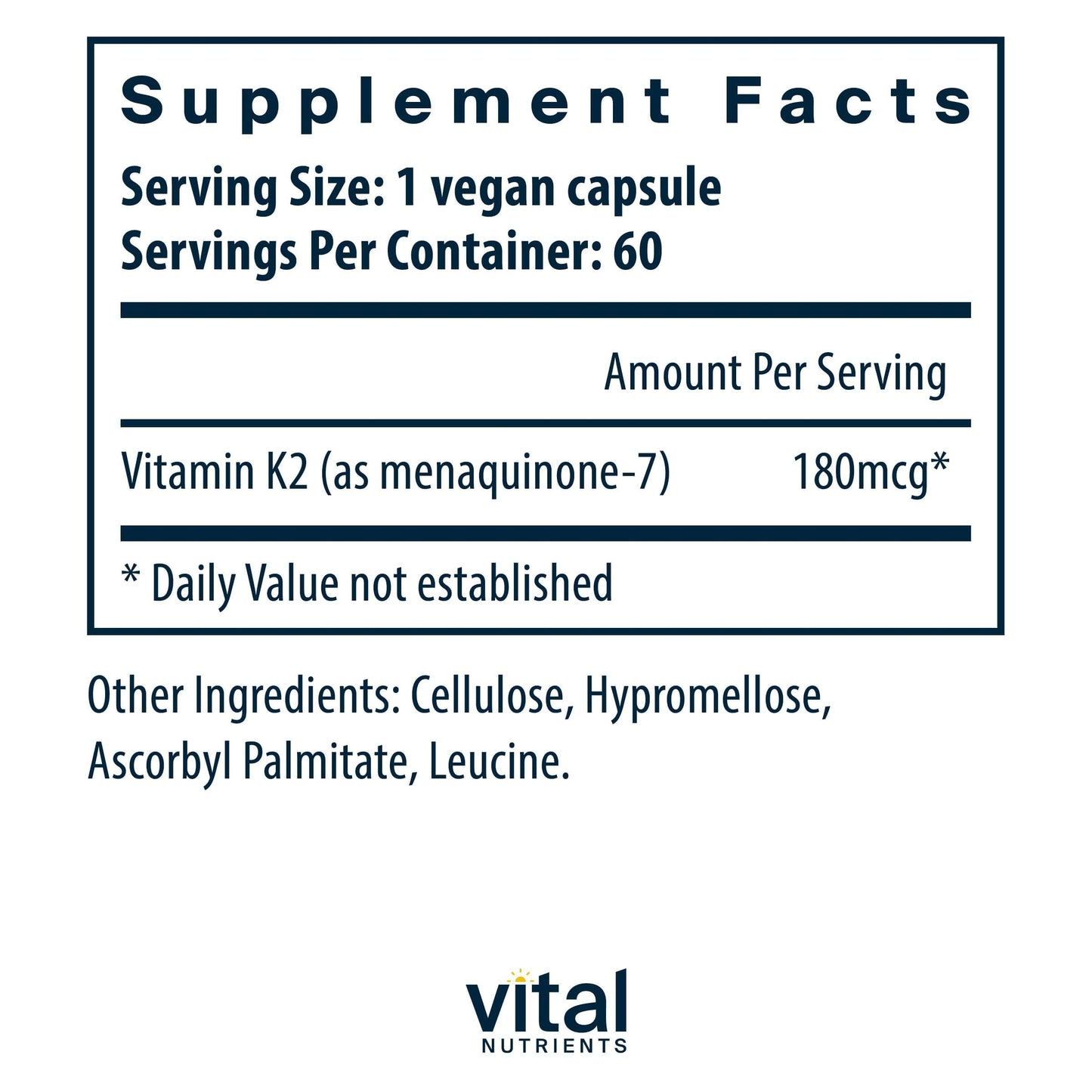 Vital Nutrients Vitamin K2-7 MK7 Capsule, 60 Capsules