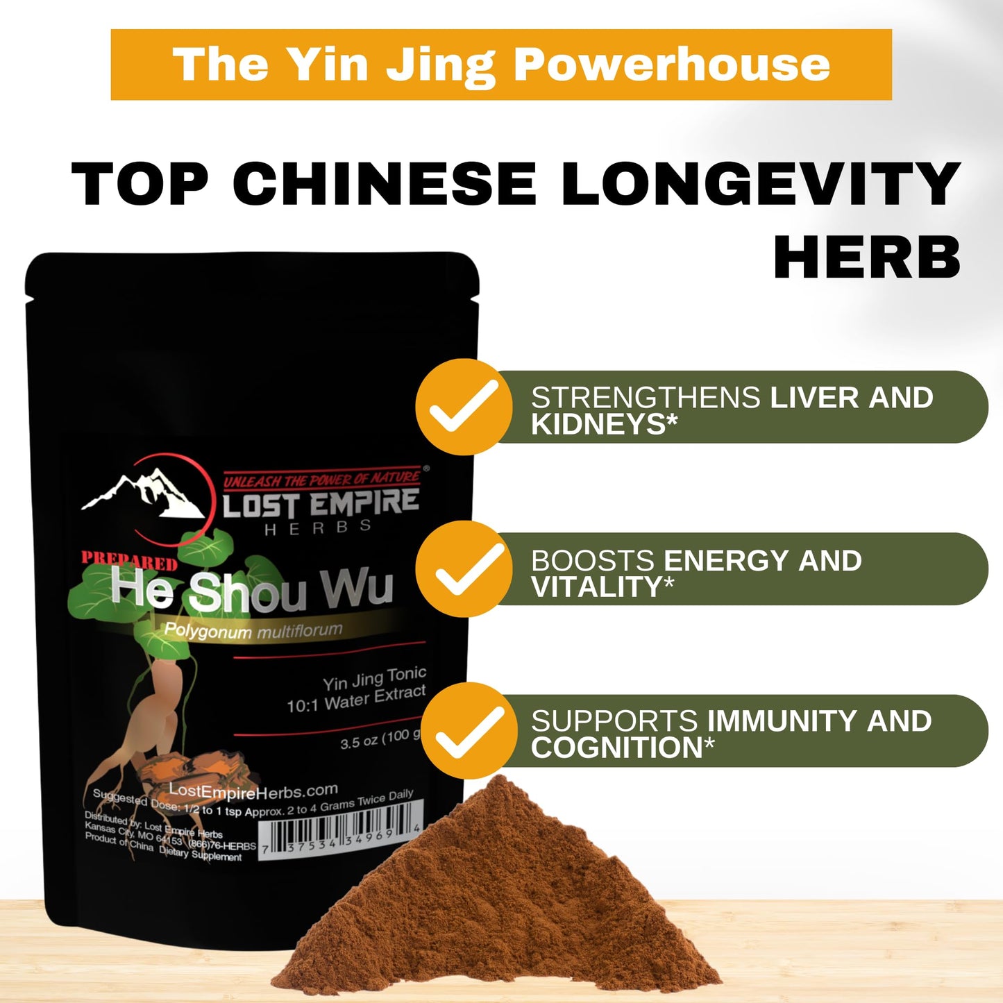 Lost Empire Herbs He Shou Wu 10:1 Extract Powder 3.5 Ounces