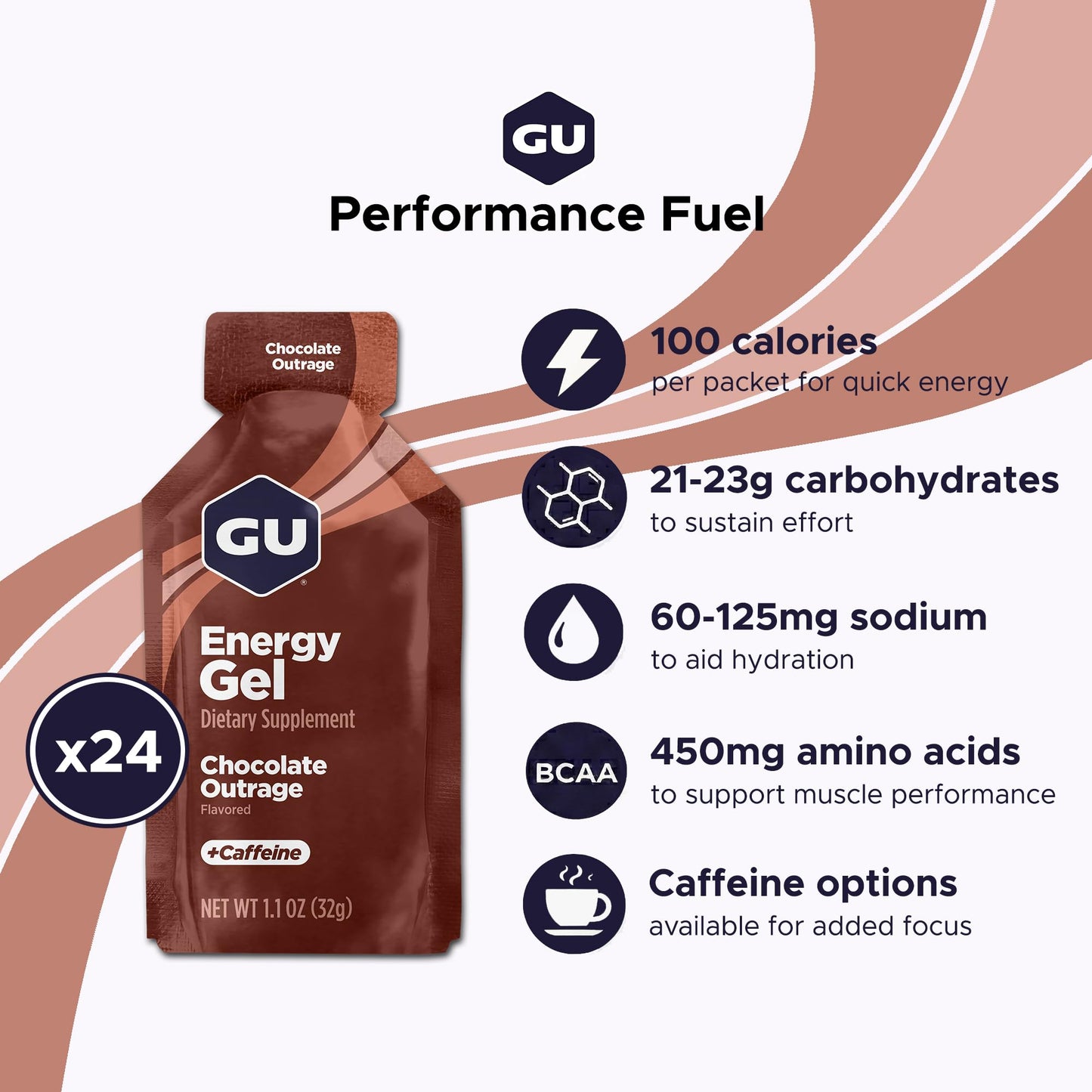 GU Energy Original Sports Nutrition Energy Gel, Chocolate Outrage, 24 Count Box