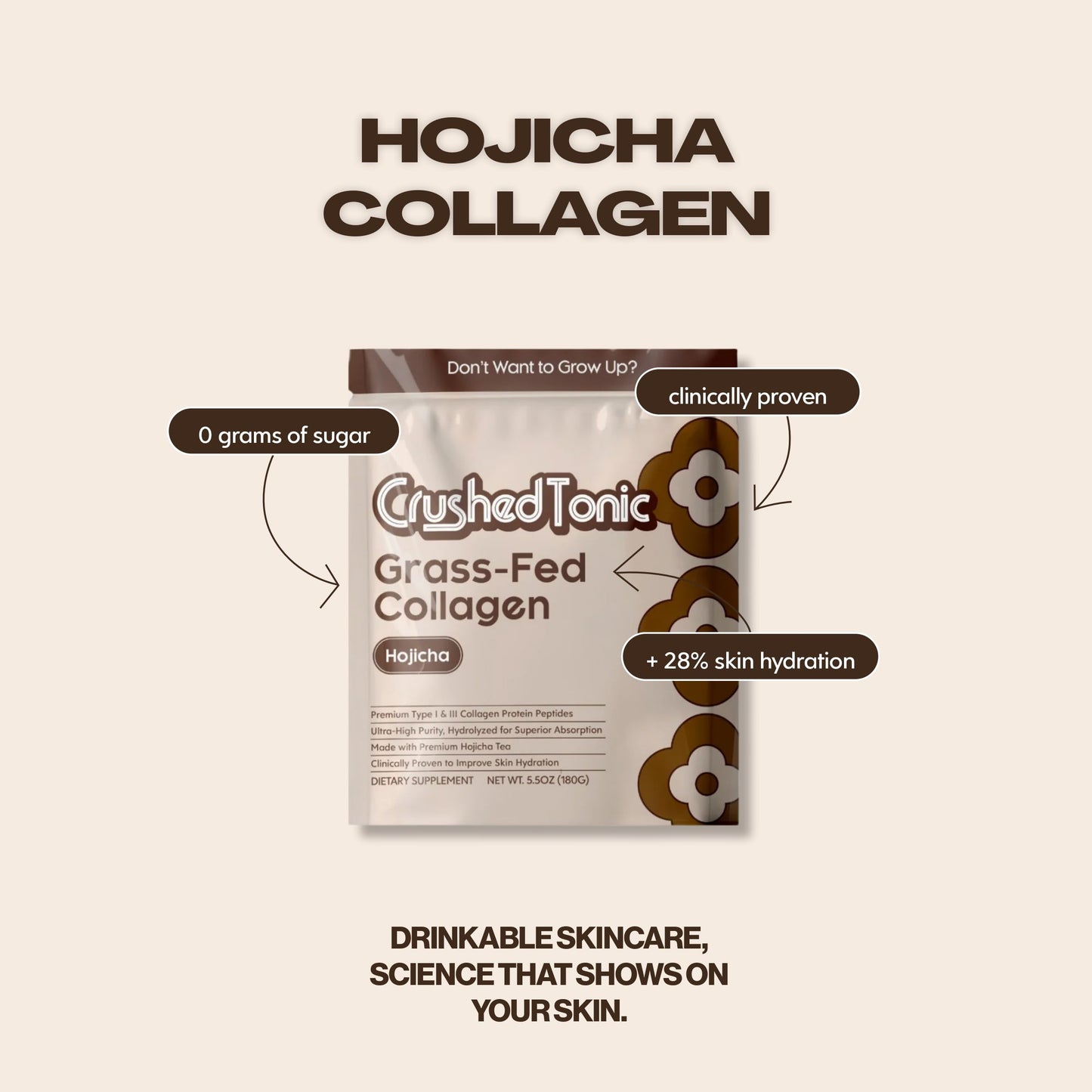 Crushed Tonic Korean Beauty Collagen Powder Hojicha 5.29 oz