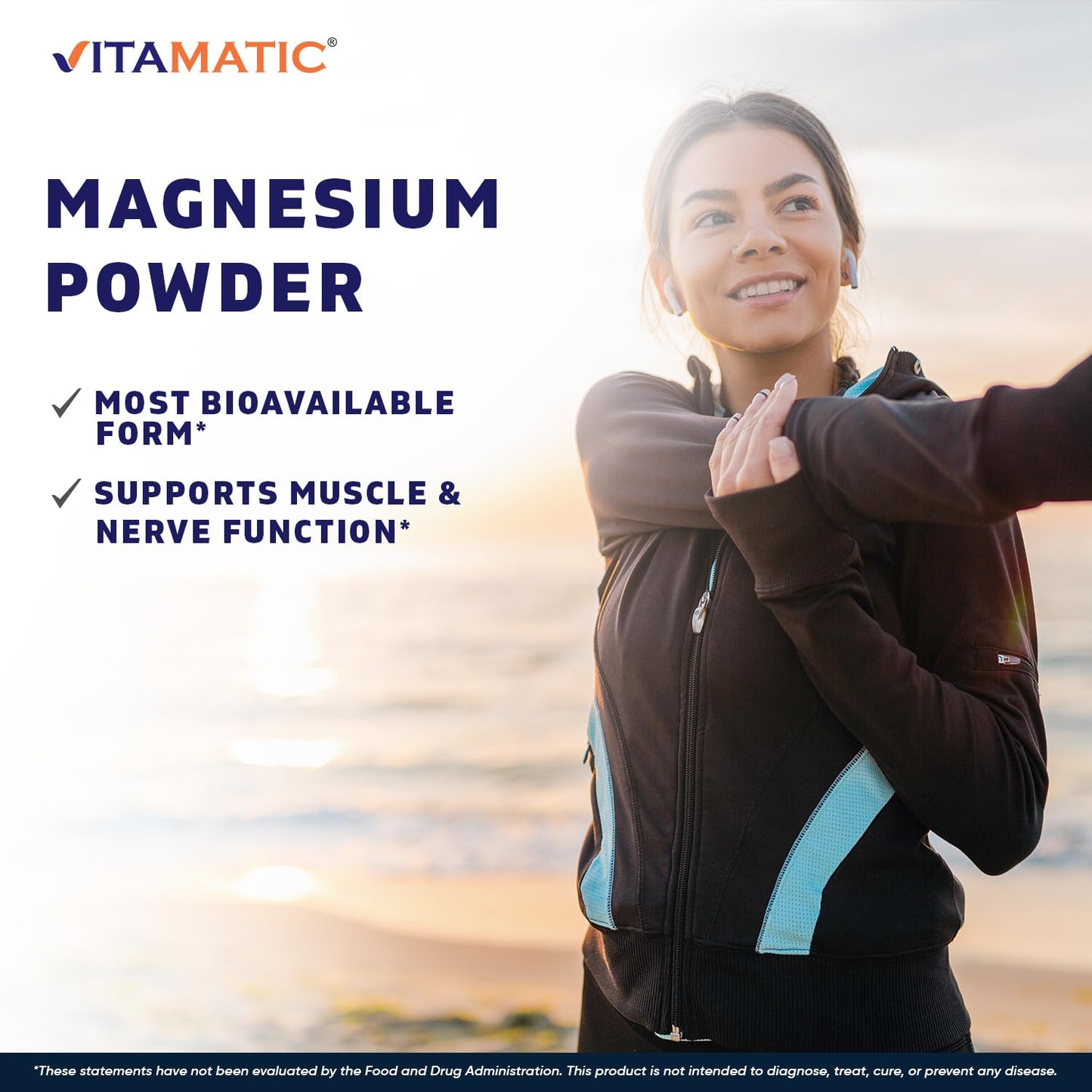 Vitamatic Magnesium Citrate 1000mg Powder, 8.8 oz, 250 Servings, Supports Muscle, Joint, and Heart Health