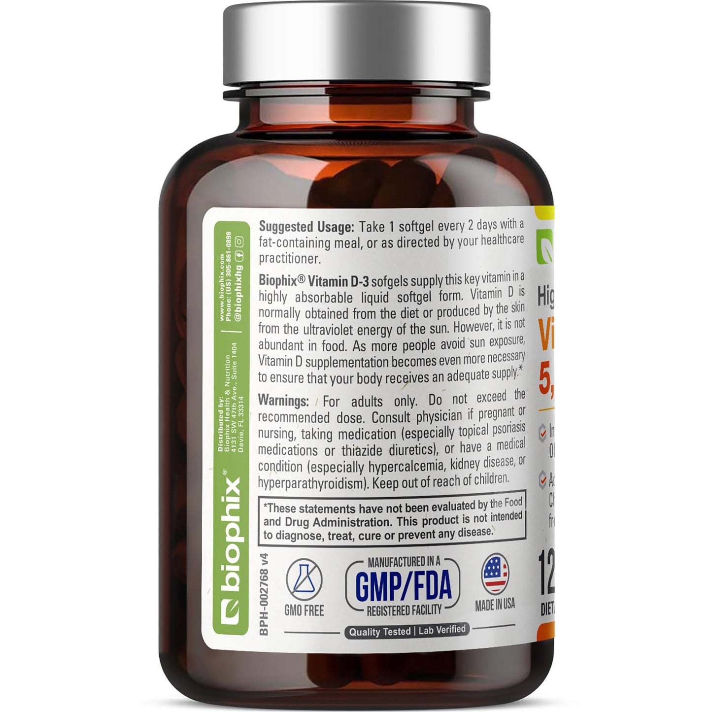 Biophix Vitamin D3 5000 IU (125 mcg) Softgels 120 Count