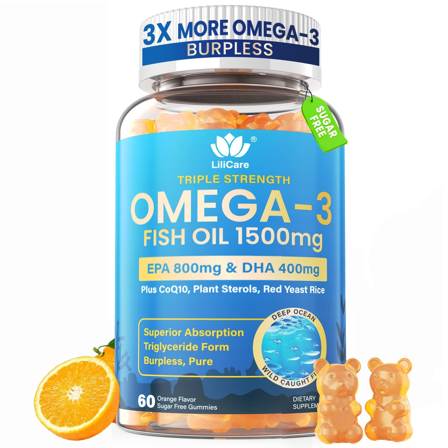 LILICARE Fish Oil Omega-3 Gummies 1500mg, 60 Count