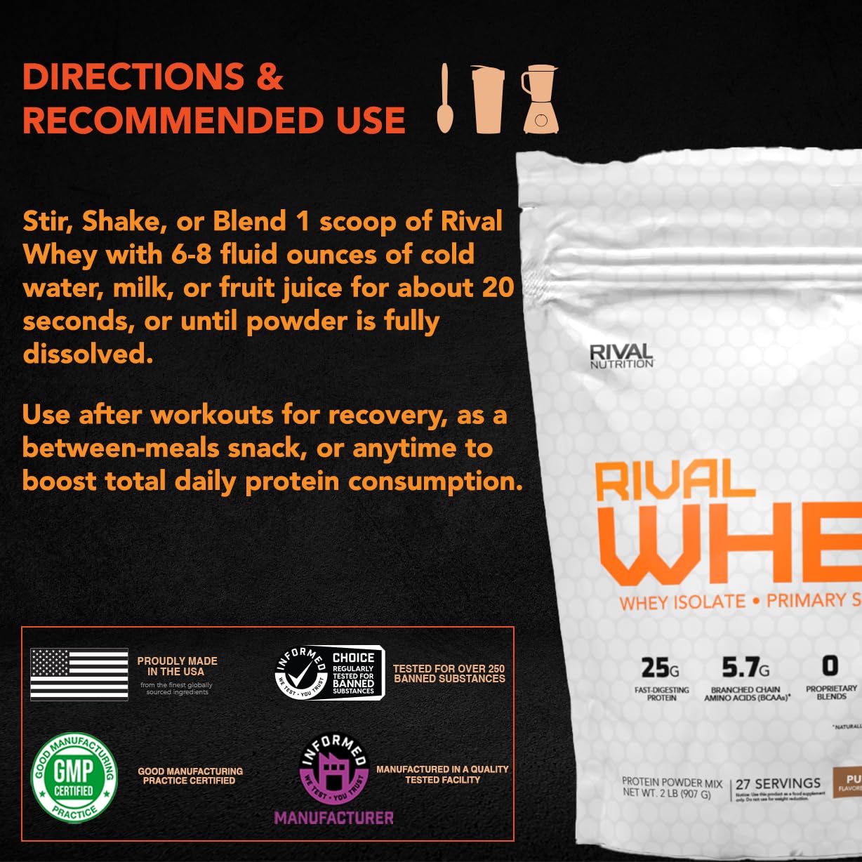 Rival Nutrition Naturally Flavored Whey Salted Caramel Protein Powder, 2 lb, 32 Servings