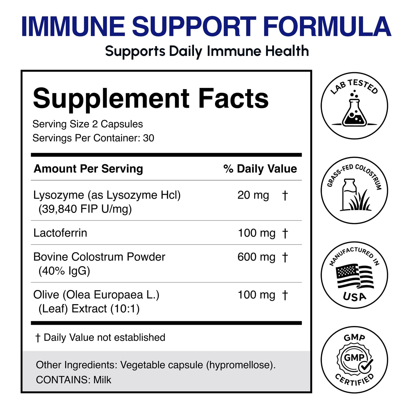 Oramune ImmunoCillin Immune Support Supplement with Lactoferrin, Lysozyme, Bovine Immunoglobulin & Olive Leaf Extract 60 CAPSULES