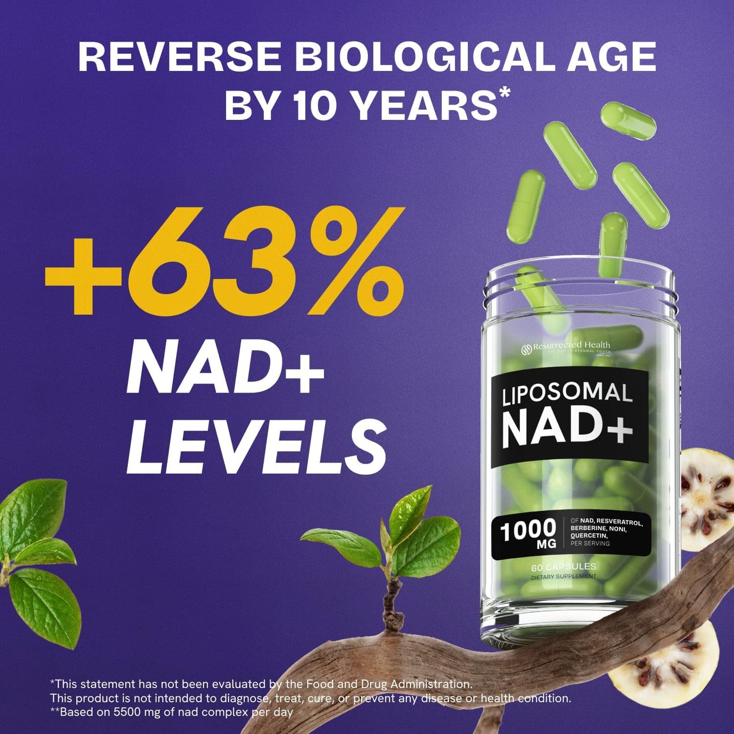 Resurrected Health Liposomal NAD Supplement for Women with Noni, 120 Count Capsules