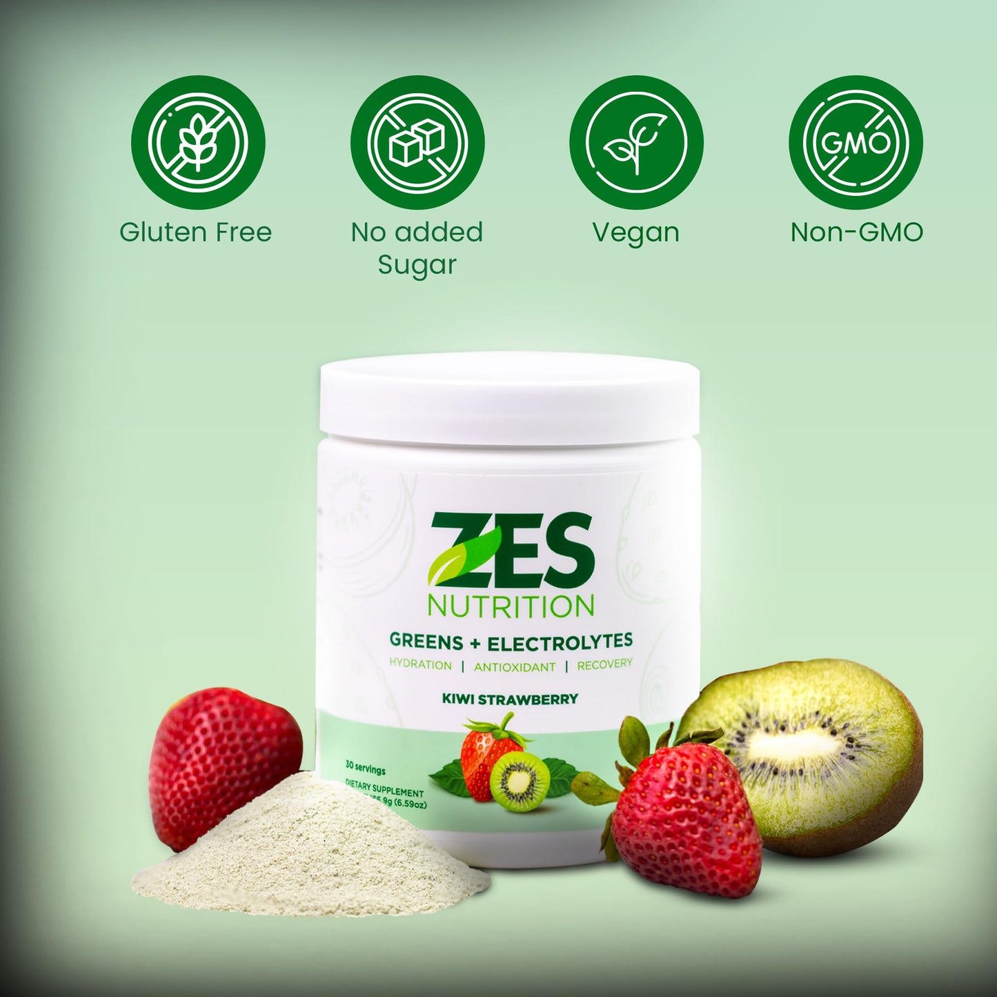 ZES Nutrition Greens + Electrolytes Powder, Kiwi Strawberry Flavor, 6.59 Ounce