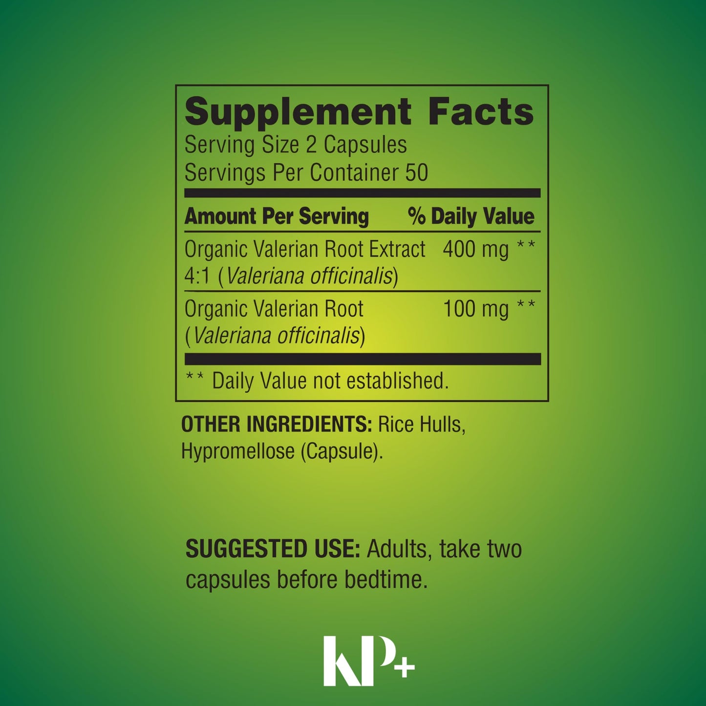 KP+ Valerian Root 500 mg Capsules, 100 Count
