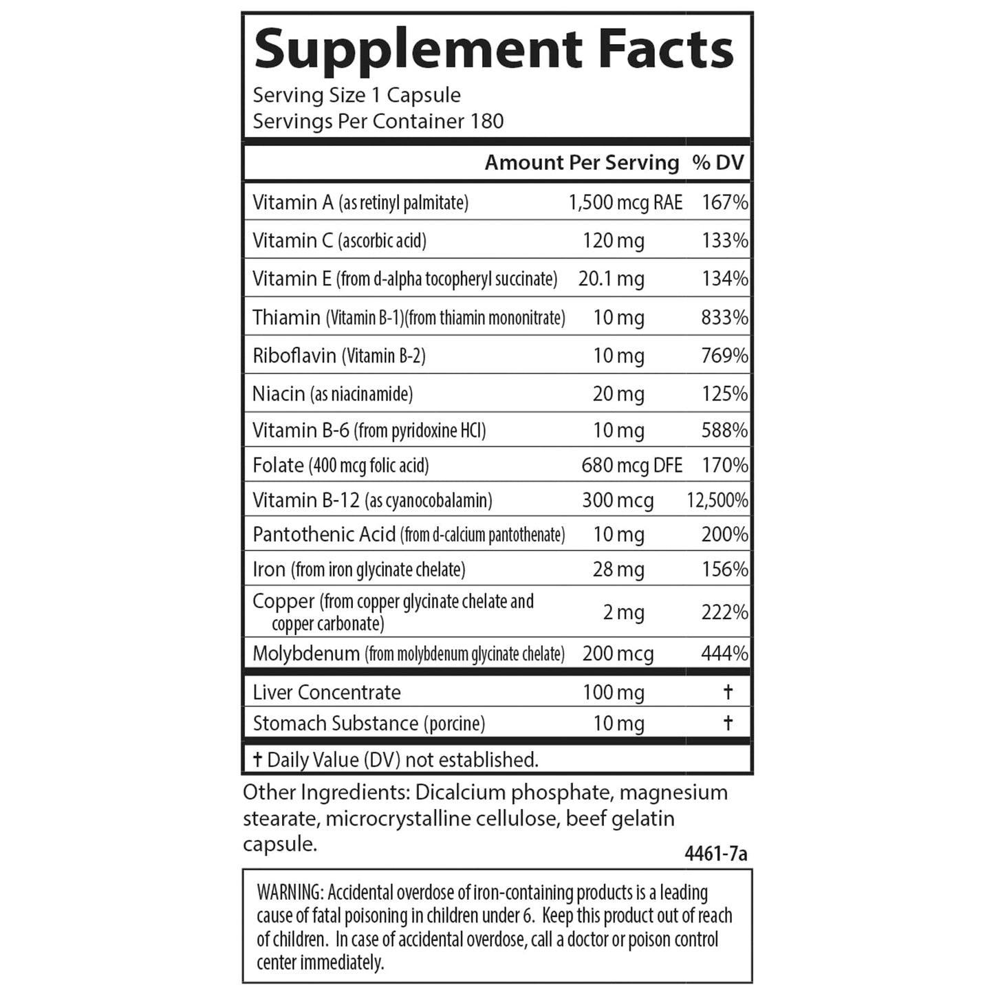 Carlson Blood Nutrients Iron 28 mg Capsules, 180 Count