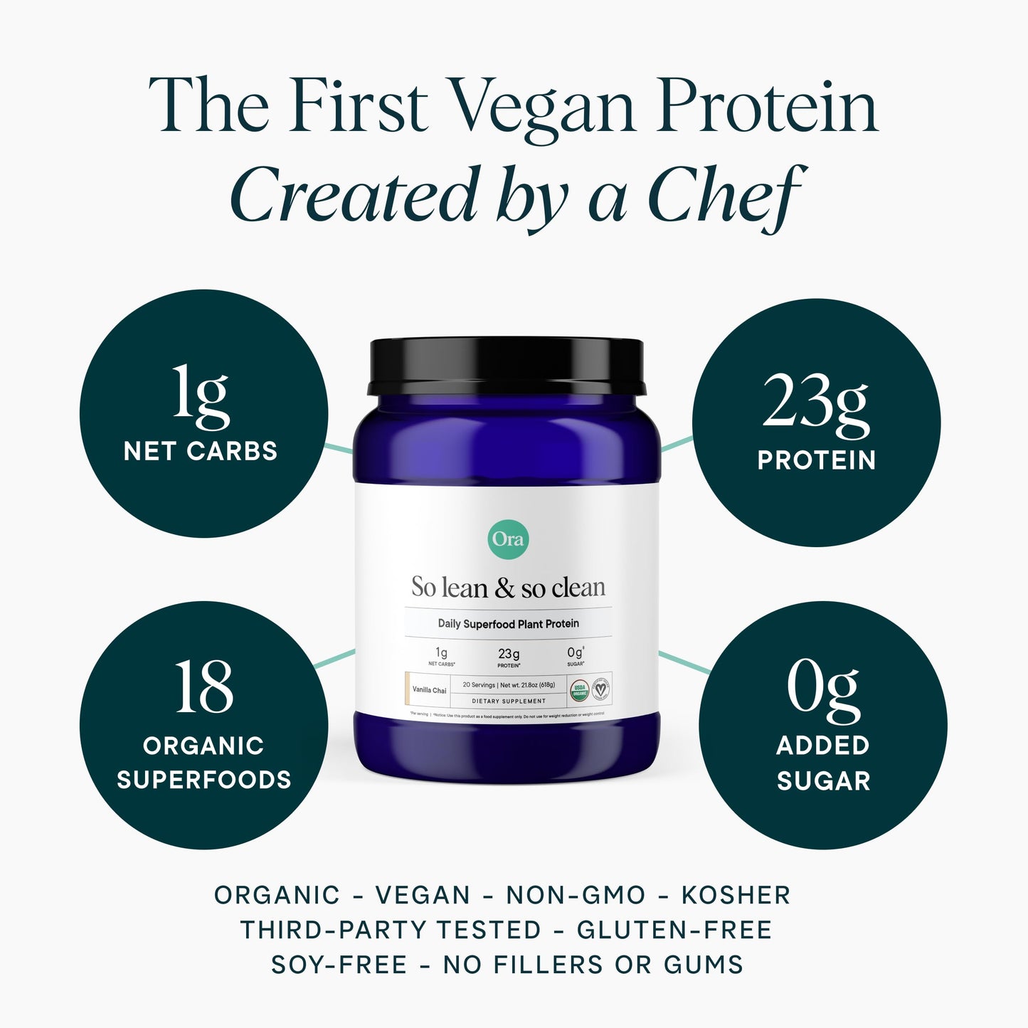 Ora Organic Vanilla Chai Vegan Protein Powder, 21.2 oz