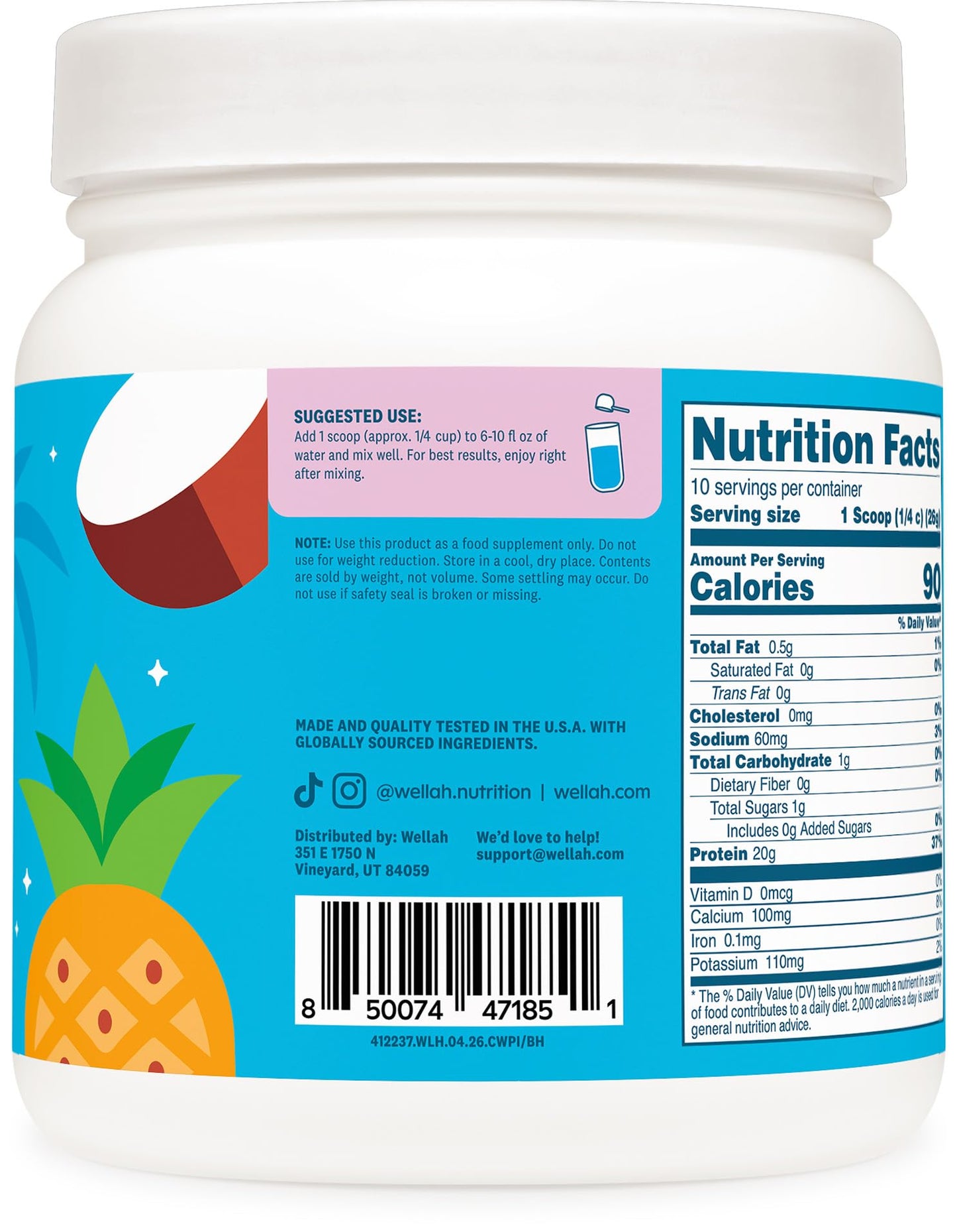 Wellah Clear Whey Protein Isolate Powder 9.2 Ounce