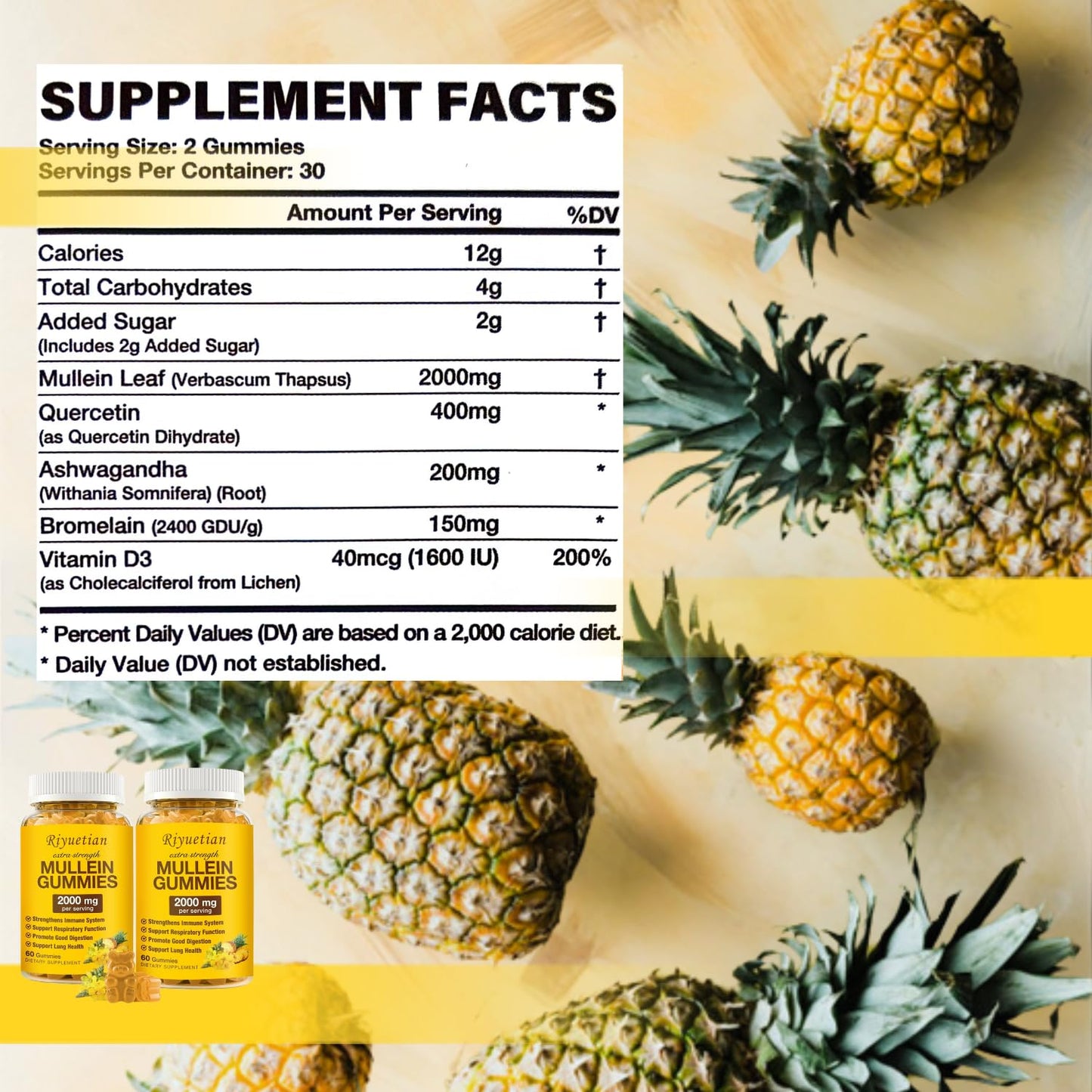 Riyuetian Mullein Gummies, 120 Gummies