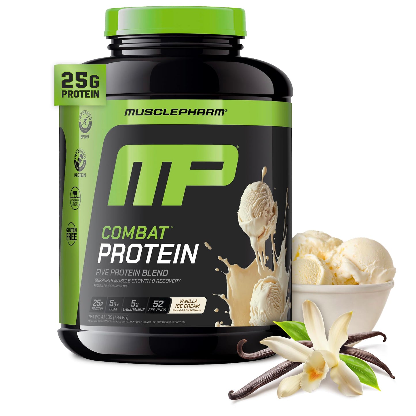 Muscle Pharm Combat Protein Powder Vanilla Flavor, 4 lb, 52 Servings