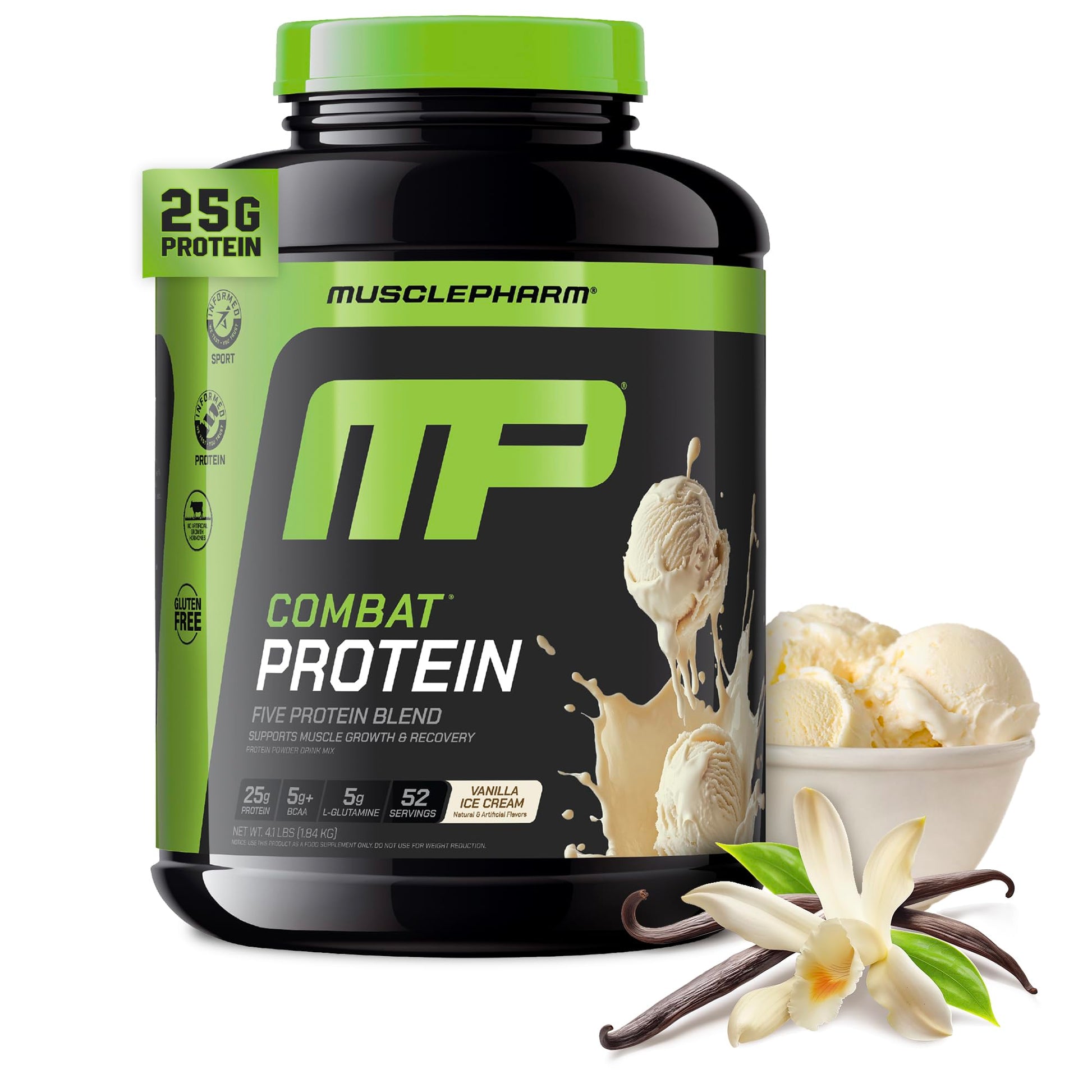 Muscle Pharm Combat Protein Powder Vanilla Flavor, 4 lb, 52 Servings