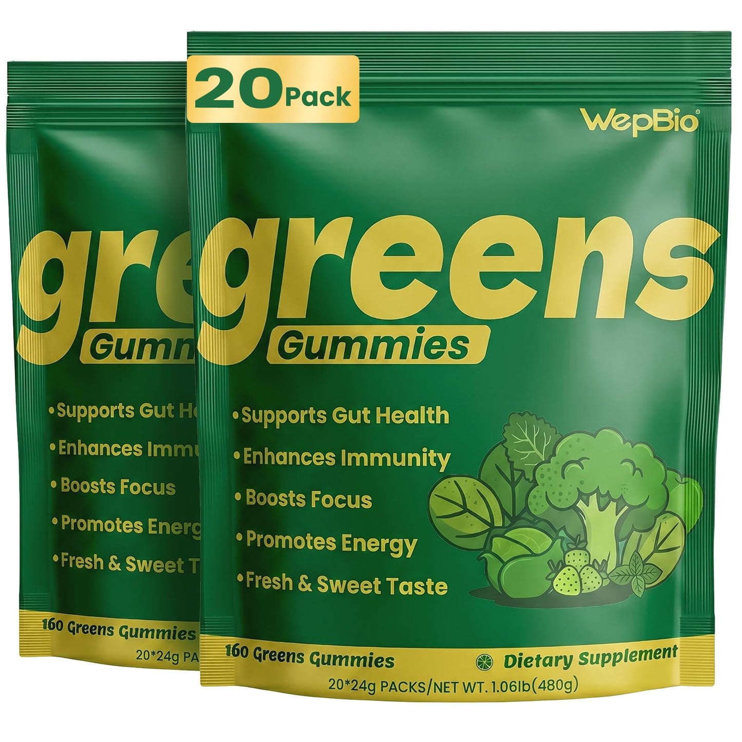 WepBio Greens Daily Gummies for Women and Men (Gummy) 320 Count