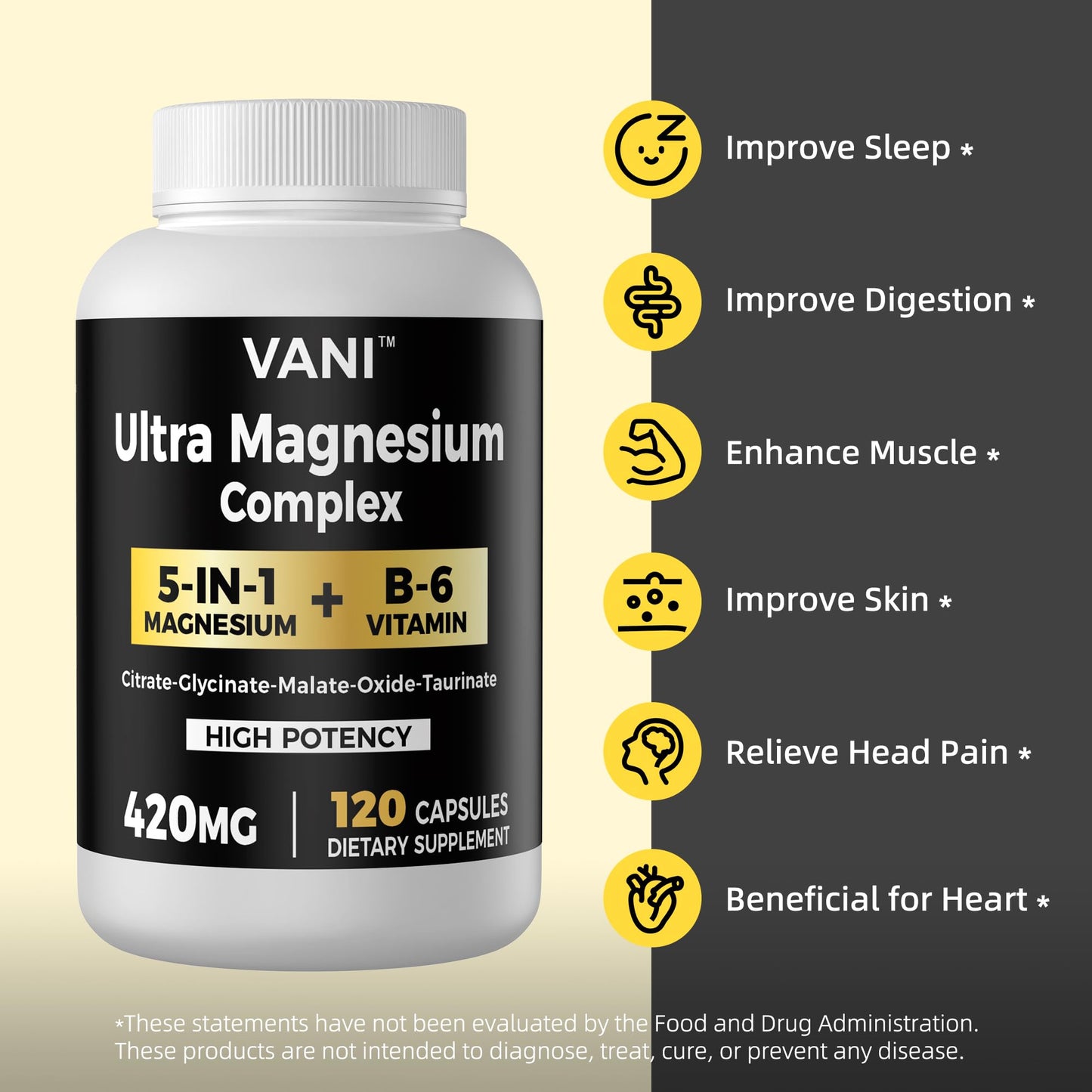 VANI Magnesium Glycinate, 420mg, 120 Capsules