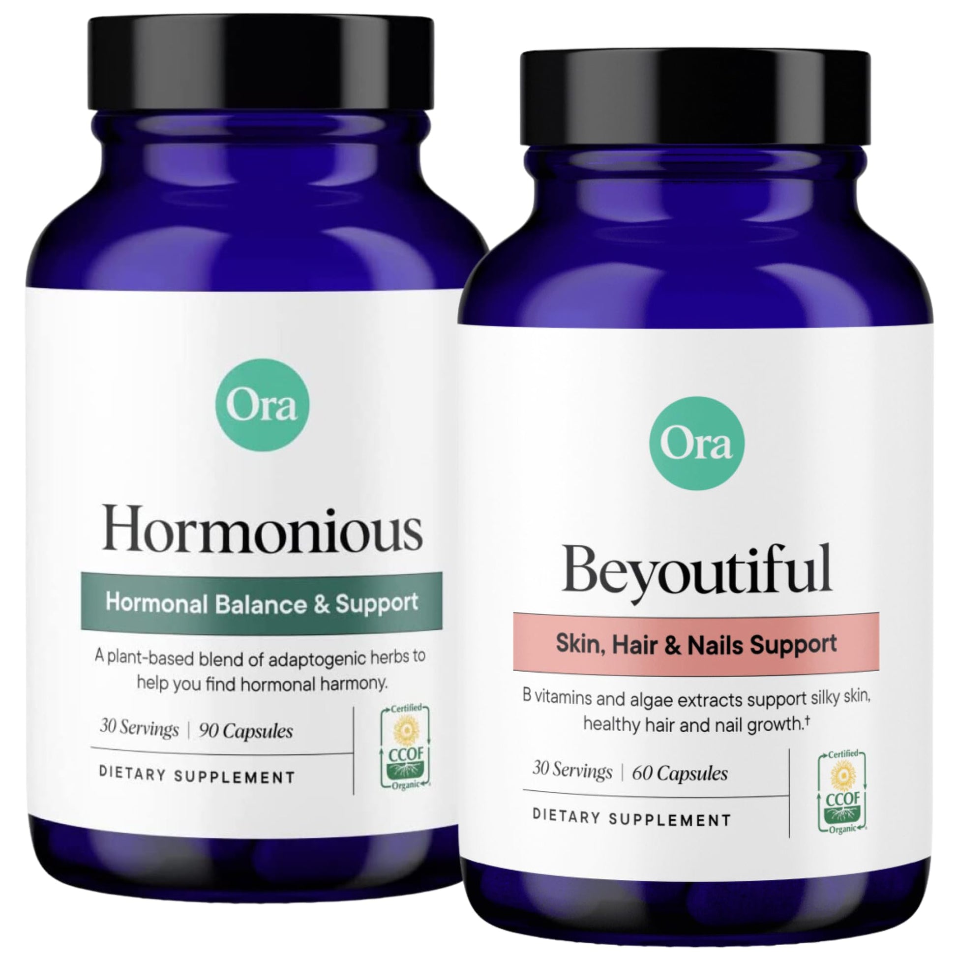 Ora Organic BeYouTiful & Hormone Balance Bundle: Natural Beauty & Wellness Essentials for Women, 180 Capsules