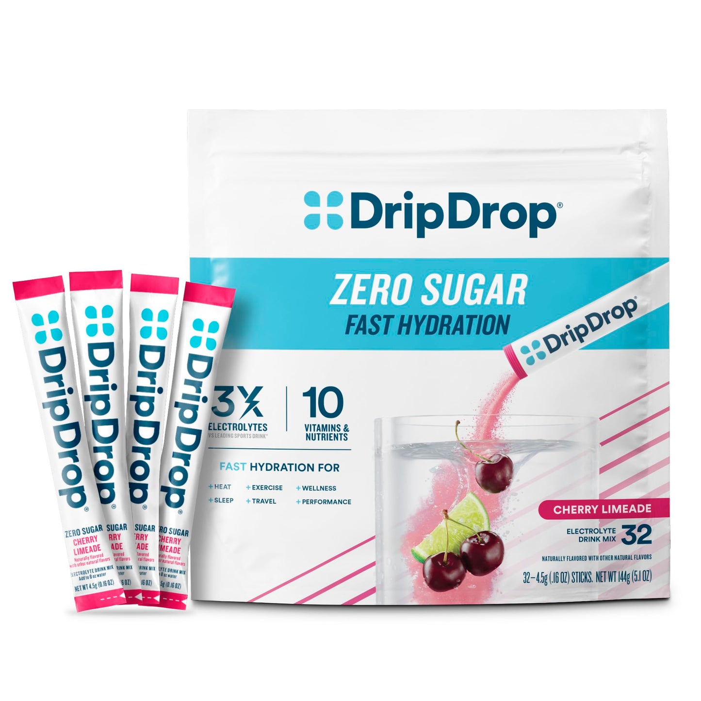 DripDrop Hydration Sugar Free Electrolytes Powder Cherry Limeade, 32 Count