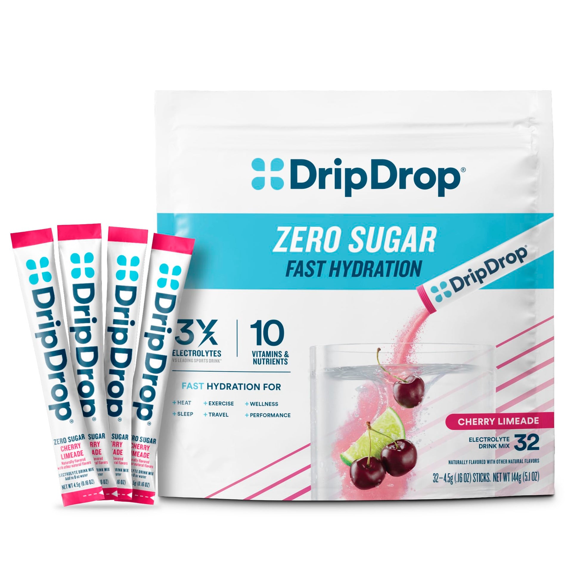 DripDrop Hydration Sugar Free Electrolytes Powder Cherry Limeade, 32 Count