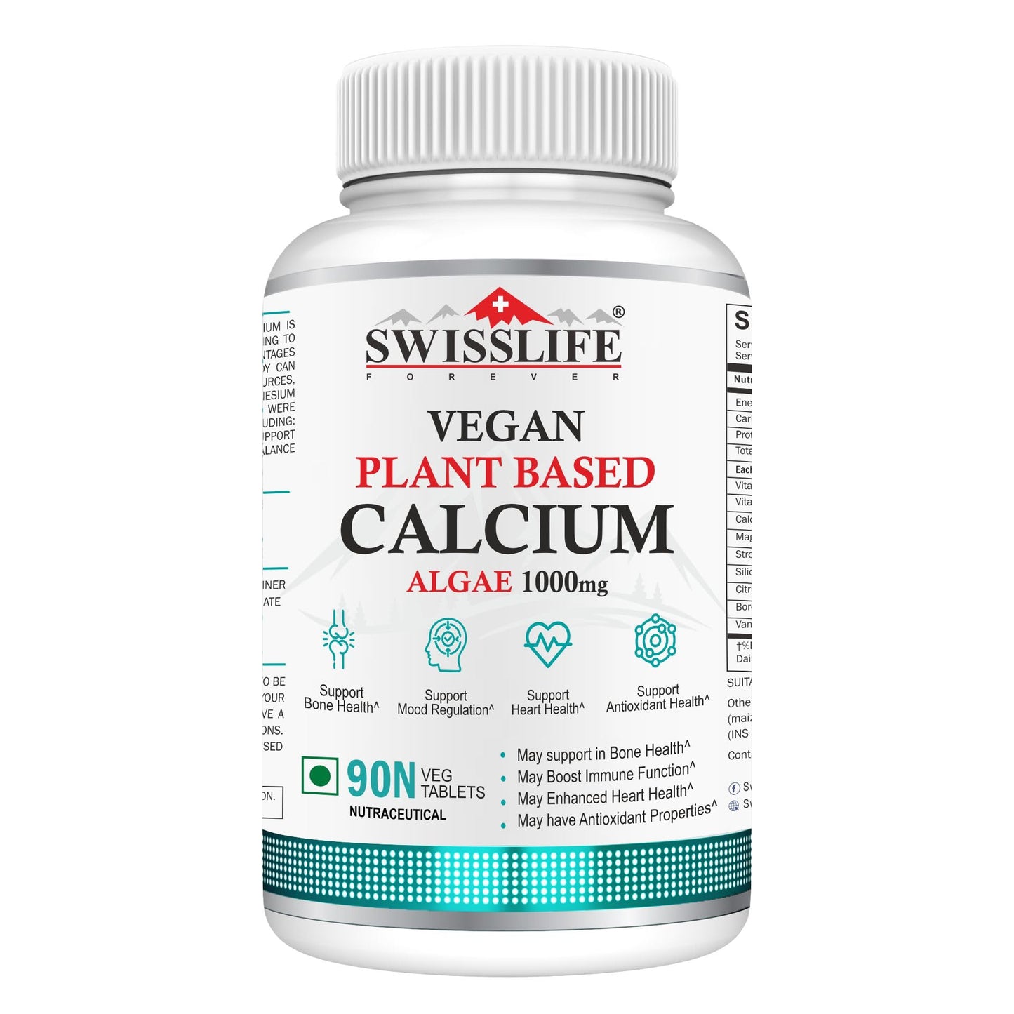 SWISSLIFE FOREVER Vegan Plant Based Calcium Tablets 90